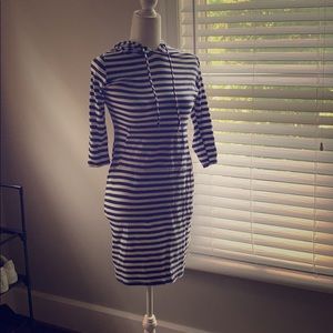 Hooded navy blue and white striped dress!